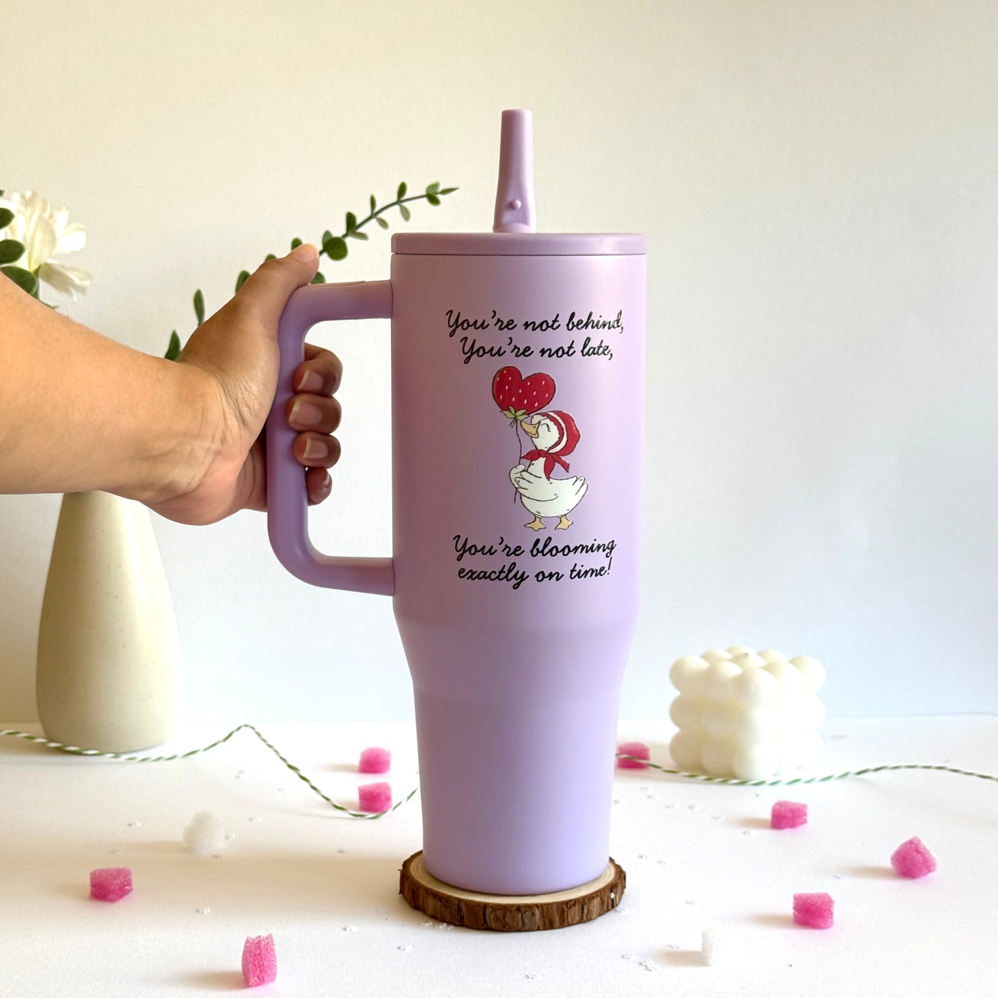 Trendy 40 oz Insulated Tumbler with Handle | Motivational Quote Hydration Mug