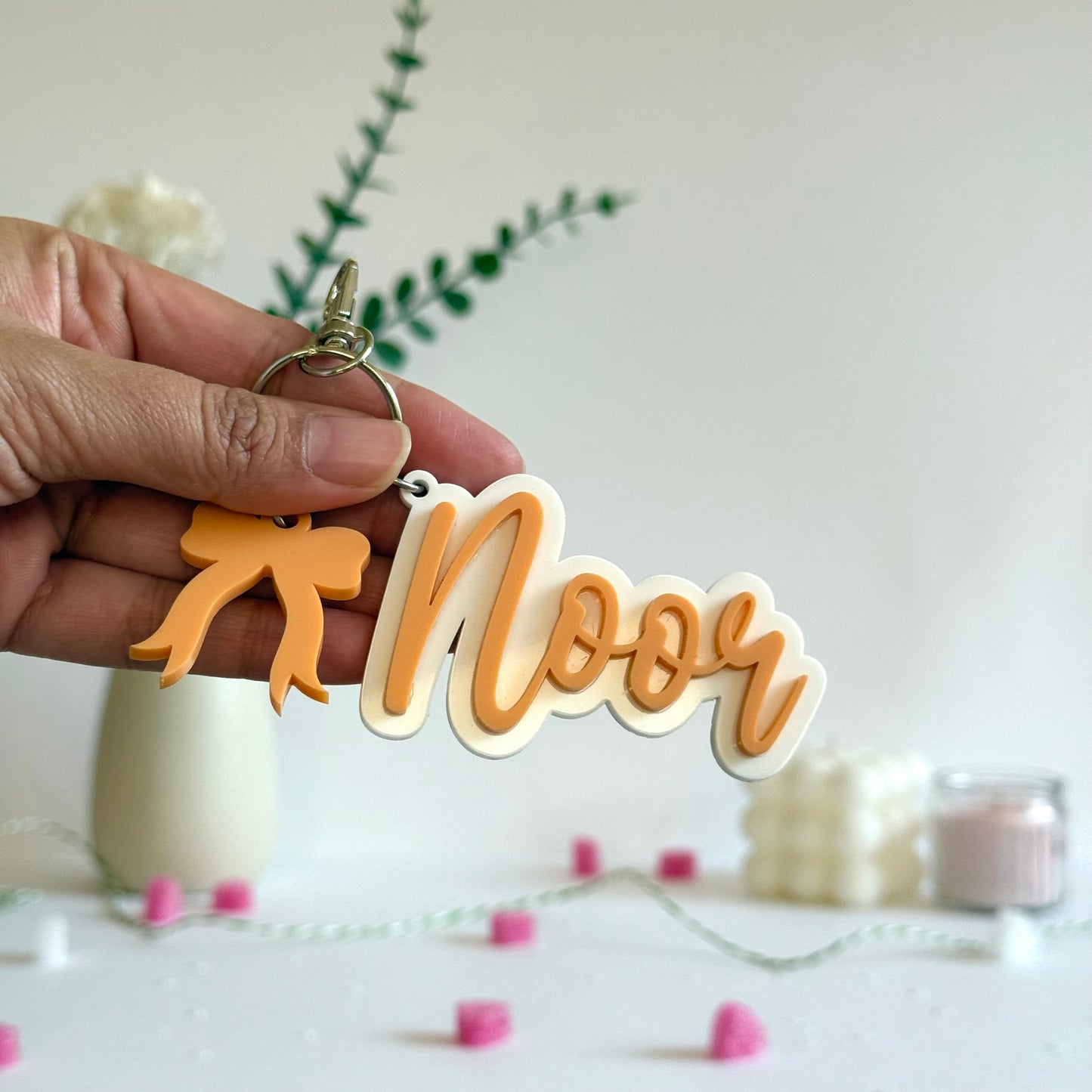 Custom Name Keychain with Charm | 3D Layered Personalized Acrylic Name Tag