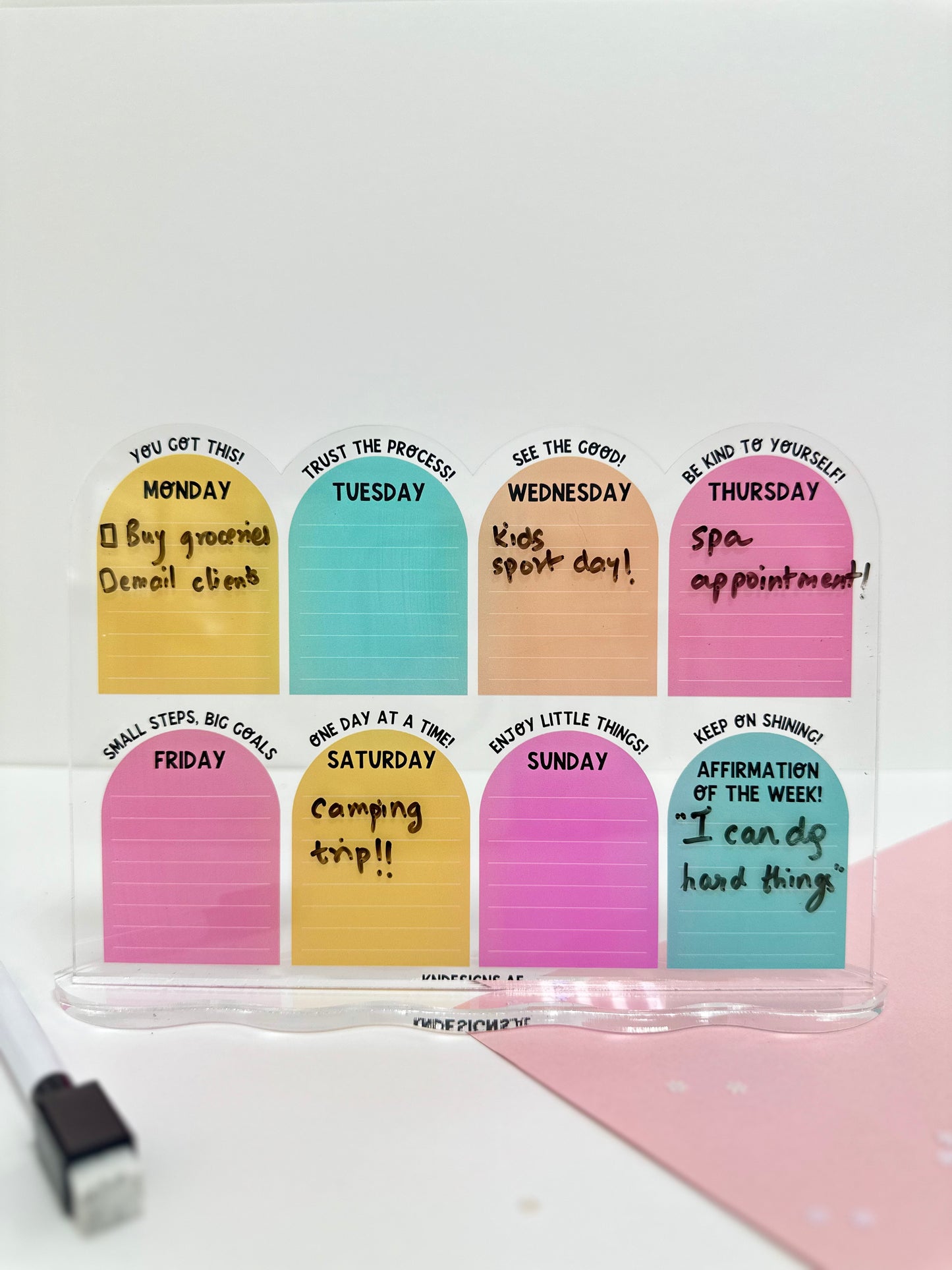 Reusable acrylic weekly planner