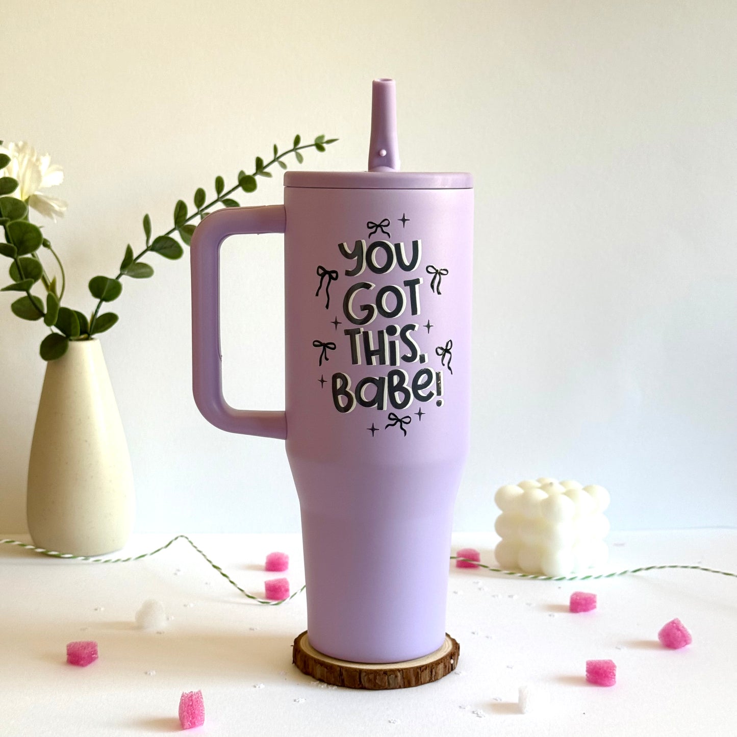 Trendy 40 oz Insulated Tumbler with Handle | Motivational Quote Hydration Mug