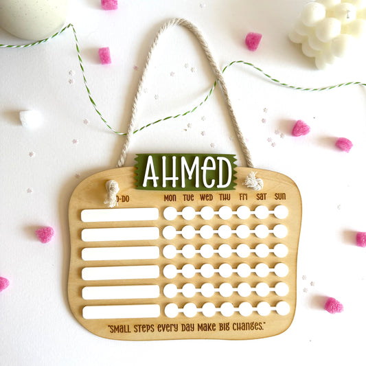 Personalized Wooden Weekly Chore Chart | Custom Kids Responsibility Routine & Habit Tracker
