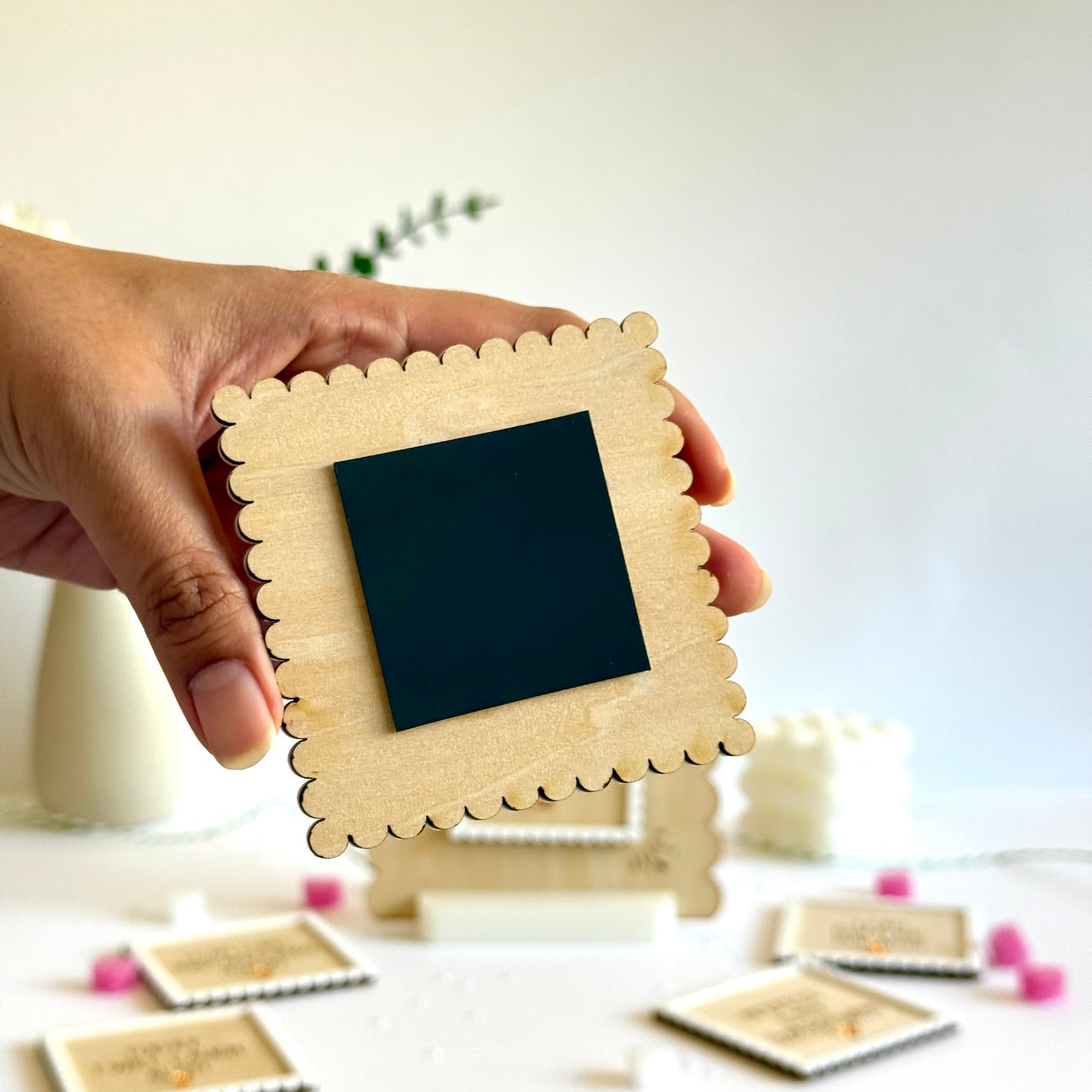 Daily Affirmation Card Set with Stand | 12 Interchangeable Wooden Growth Mindset Plaque