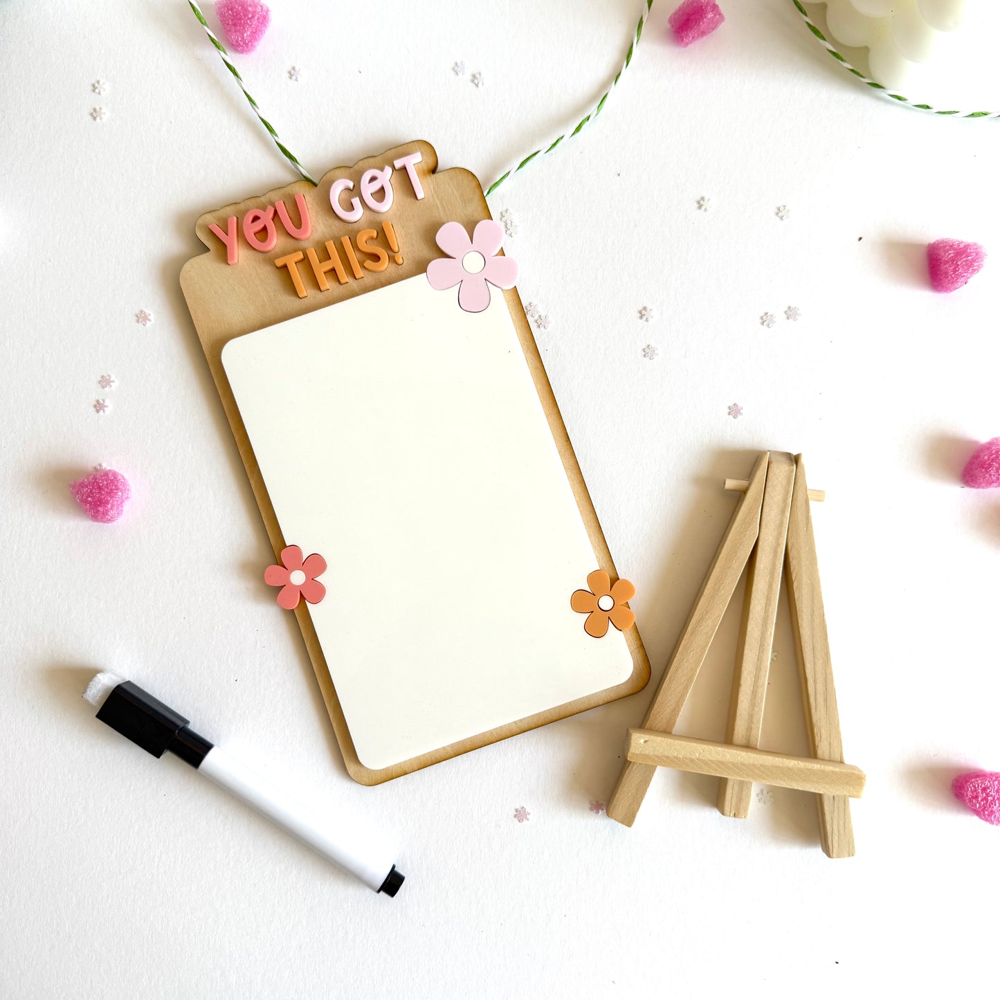 You Got This!" Wooden Mini Dry Erase Whiteboard with Easel | Motivational Desk Decor & Message Board