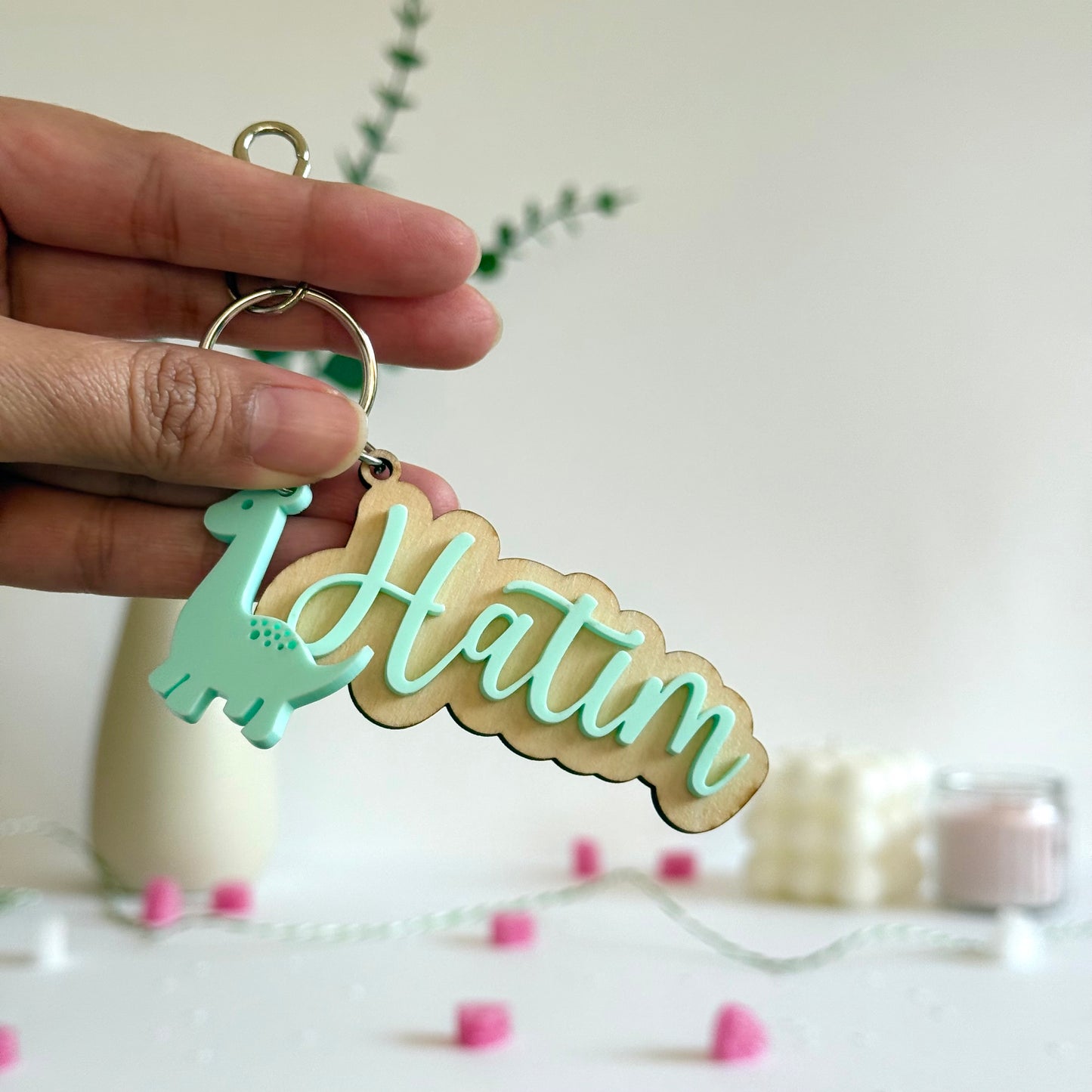 Custom Name Keychain with Charm | 3D Layered Personalized Acrylic Name Tag
