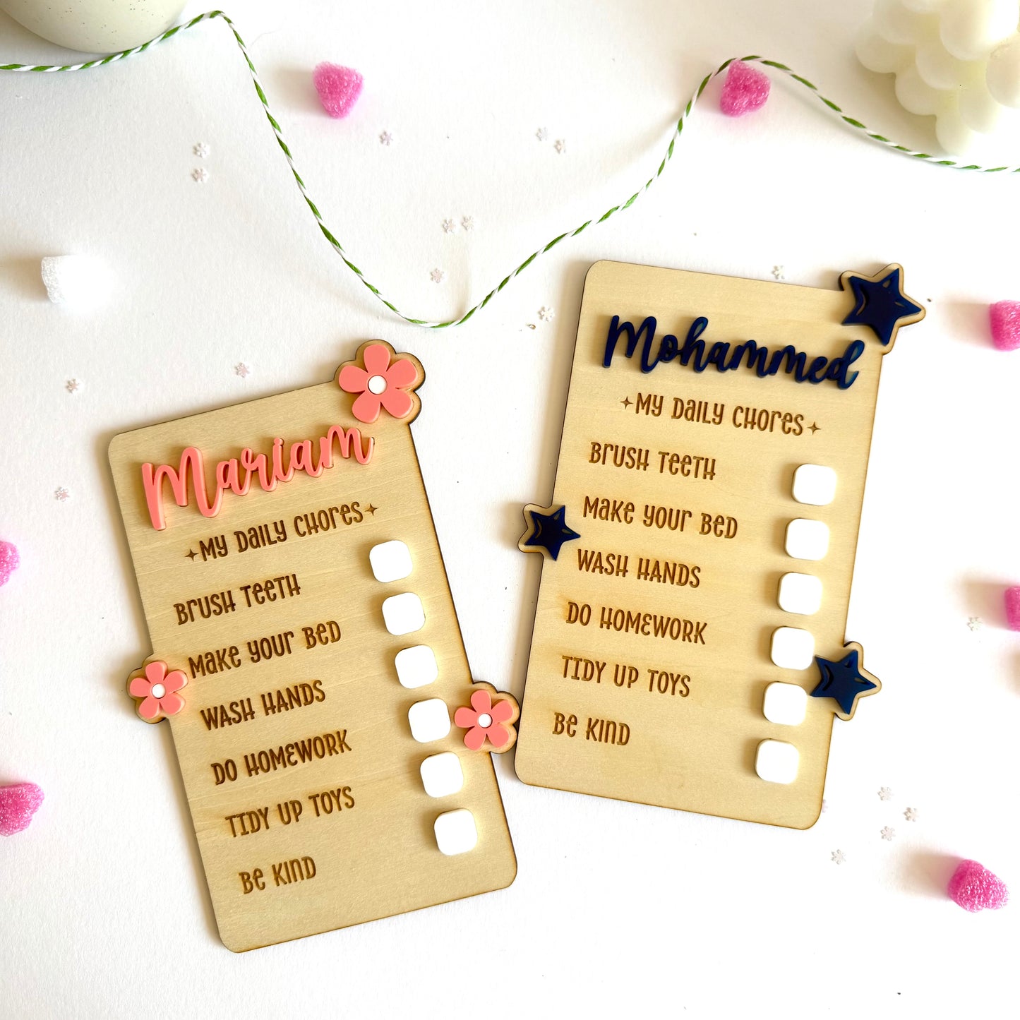 Personalized Wooden Kids Chore Chart | Daily Task and Responsibility Checklist