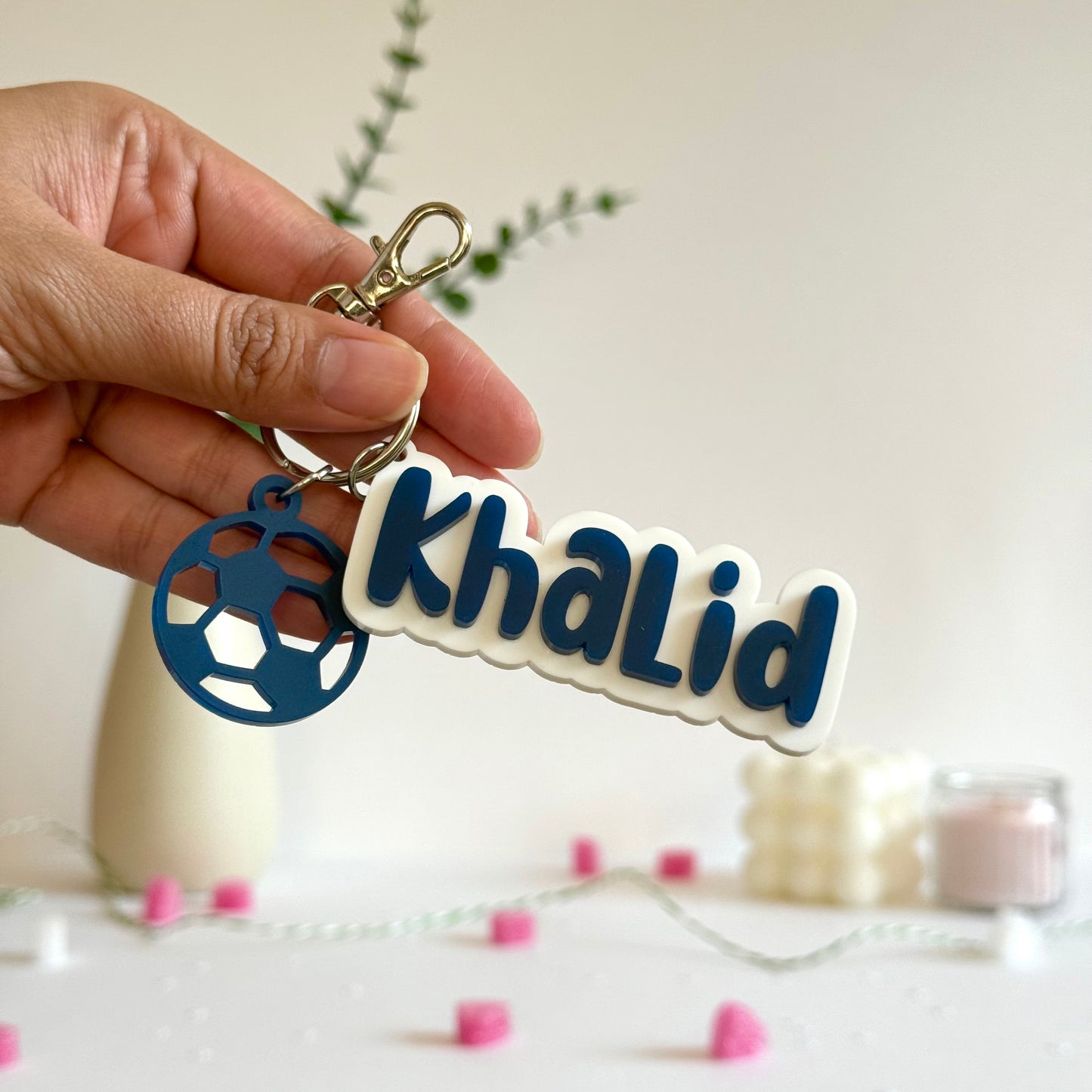 Custom Name Keychain with Charm | 3D Layered Personalized Acrylic Name Tag