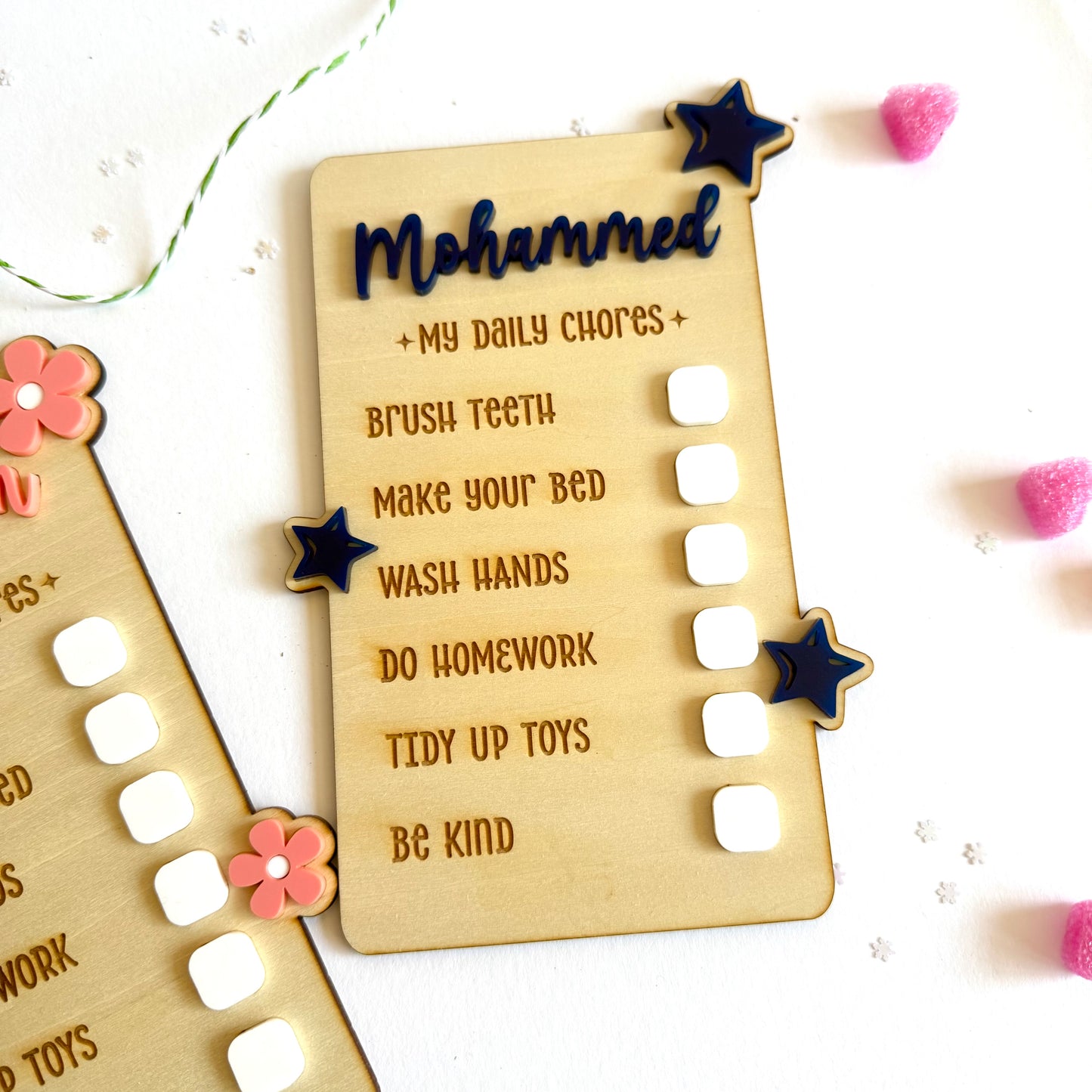 Personalized Wooden Kids Chore Chart | Daily Task and Responsibility Checklist