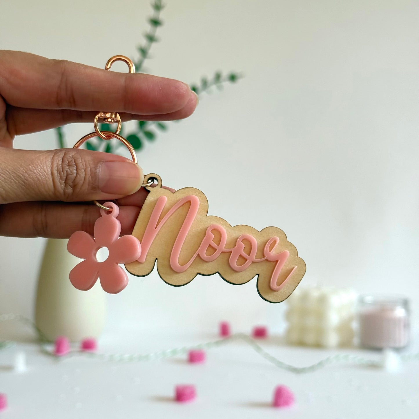 Custom Name Keychain with Charm | 3D Layered Personalized Acrylic Name Tag