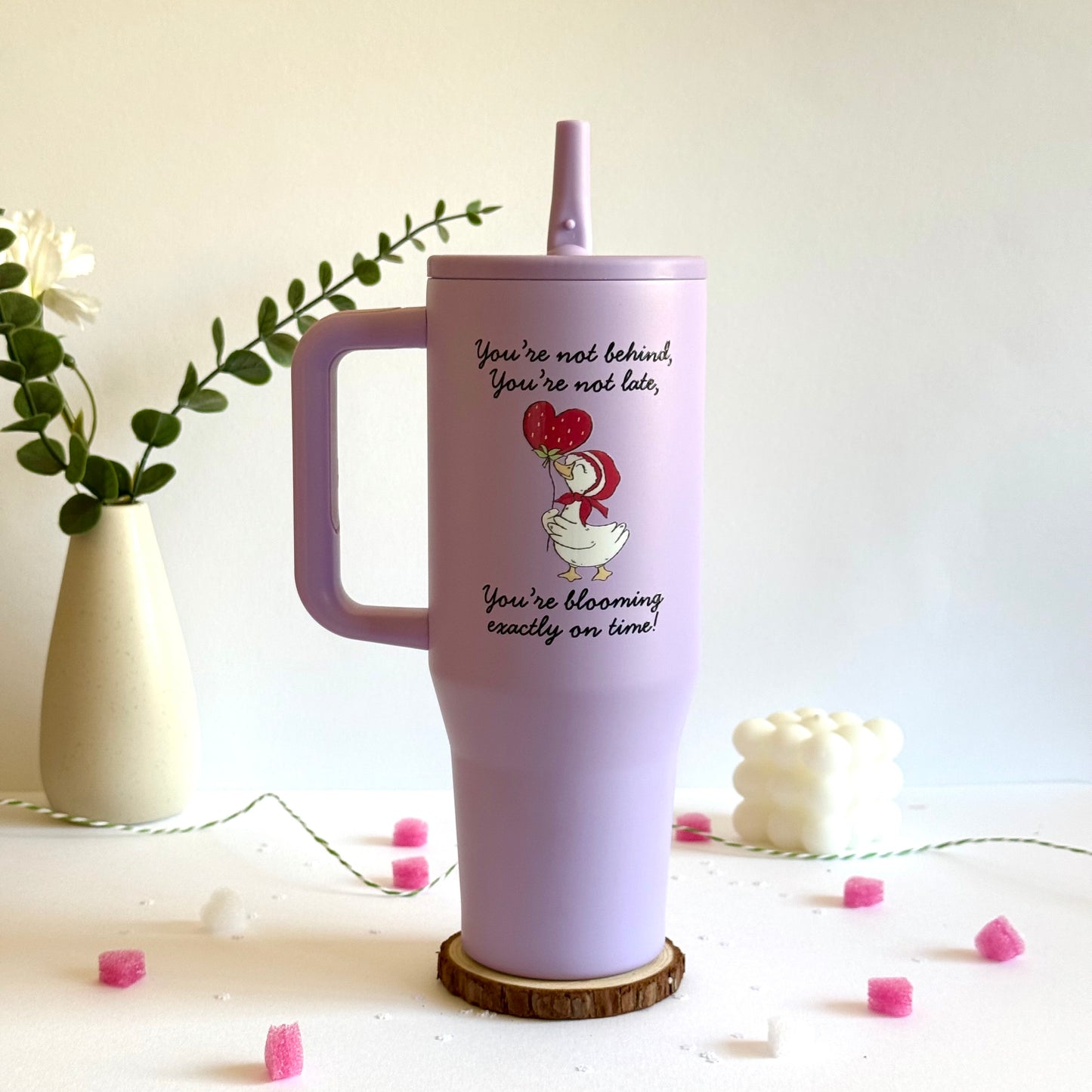 Trendy 40 oz Insulated Tumbler with Handle | Motivational Quote Hydration Mug