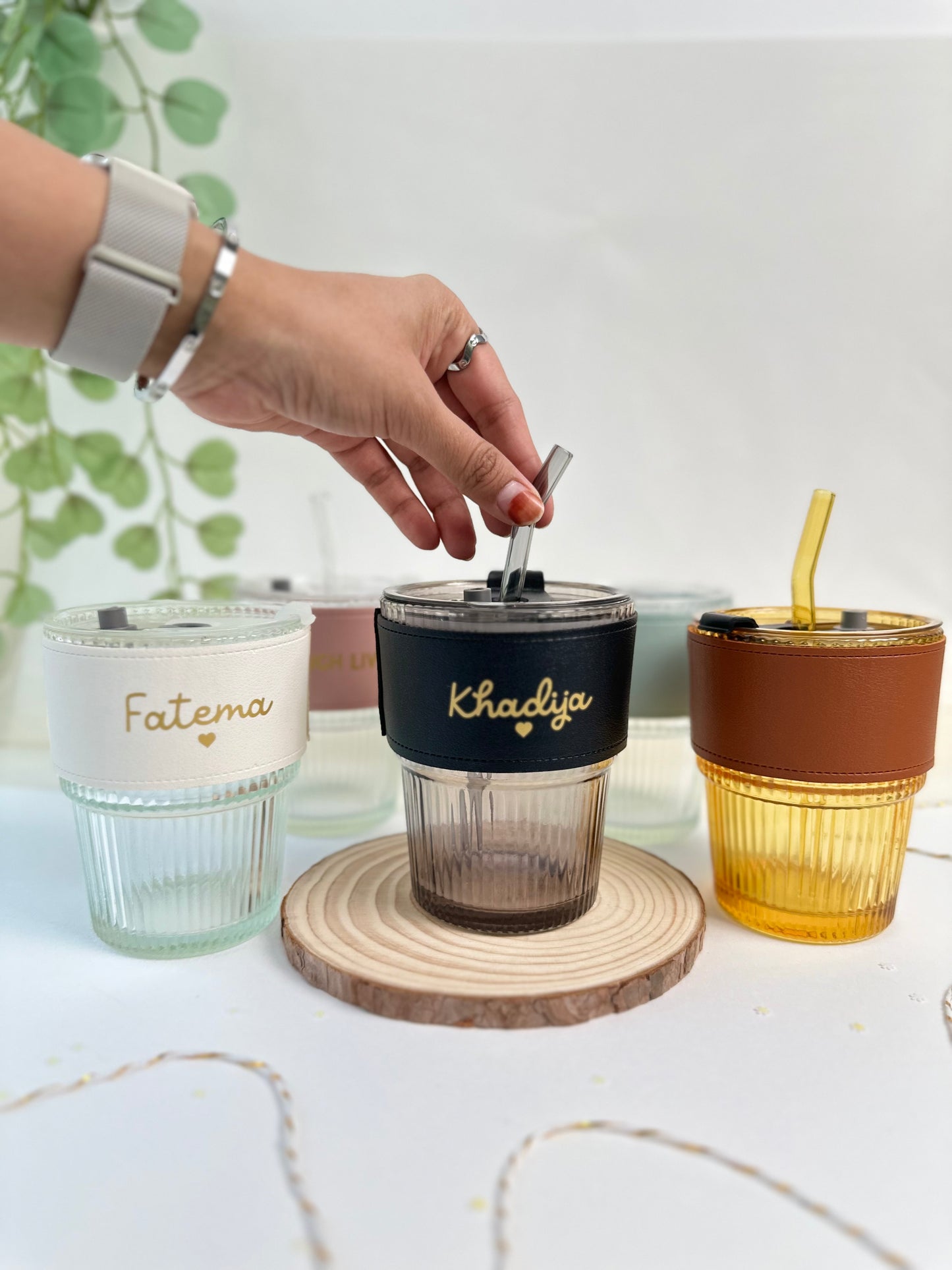 Reusable Glass Cup with Leather Sleeve