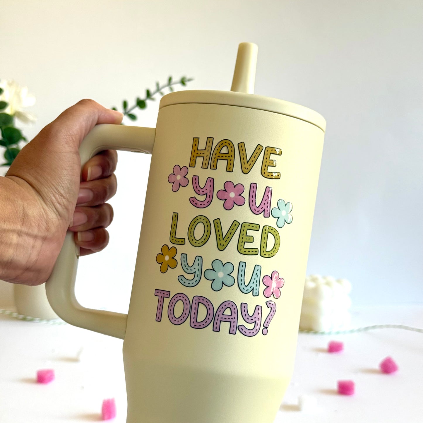 Trendy 40 oz Insulated Tumbler with Handle | Motivational Quote Hydration Mug
