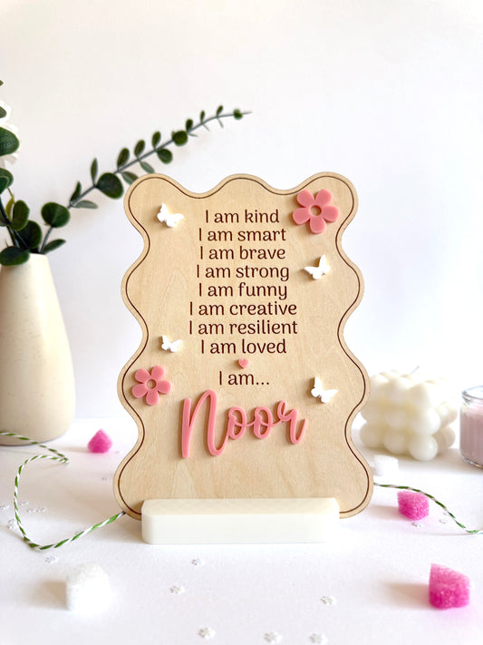 "I Am" Affirmation Plaque for Kids | Custom Name Positive Thinking Gift