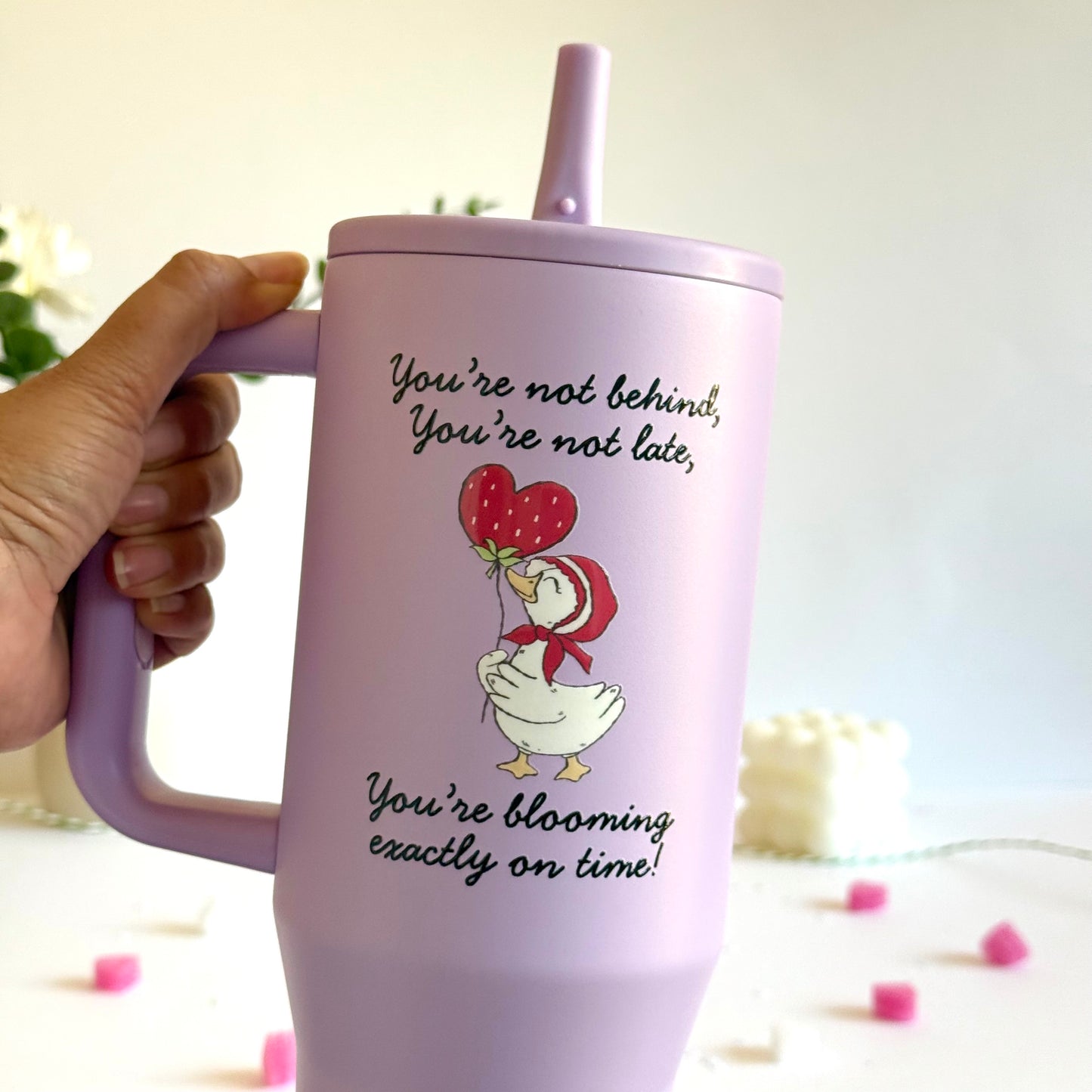 Trendy 40 oz Insulated Tumbler with Handle | Motivational Quote Hydration Mug