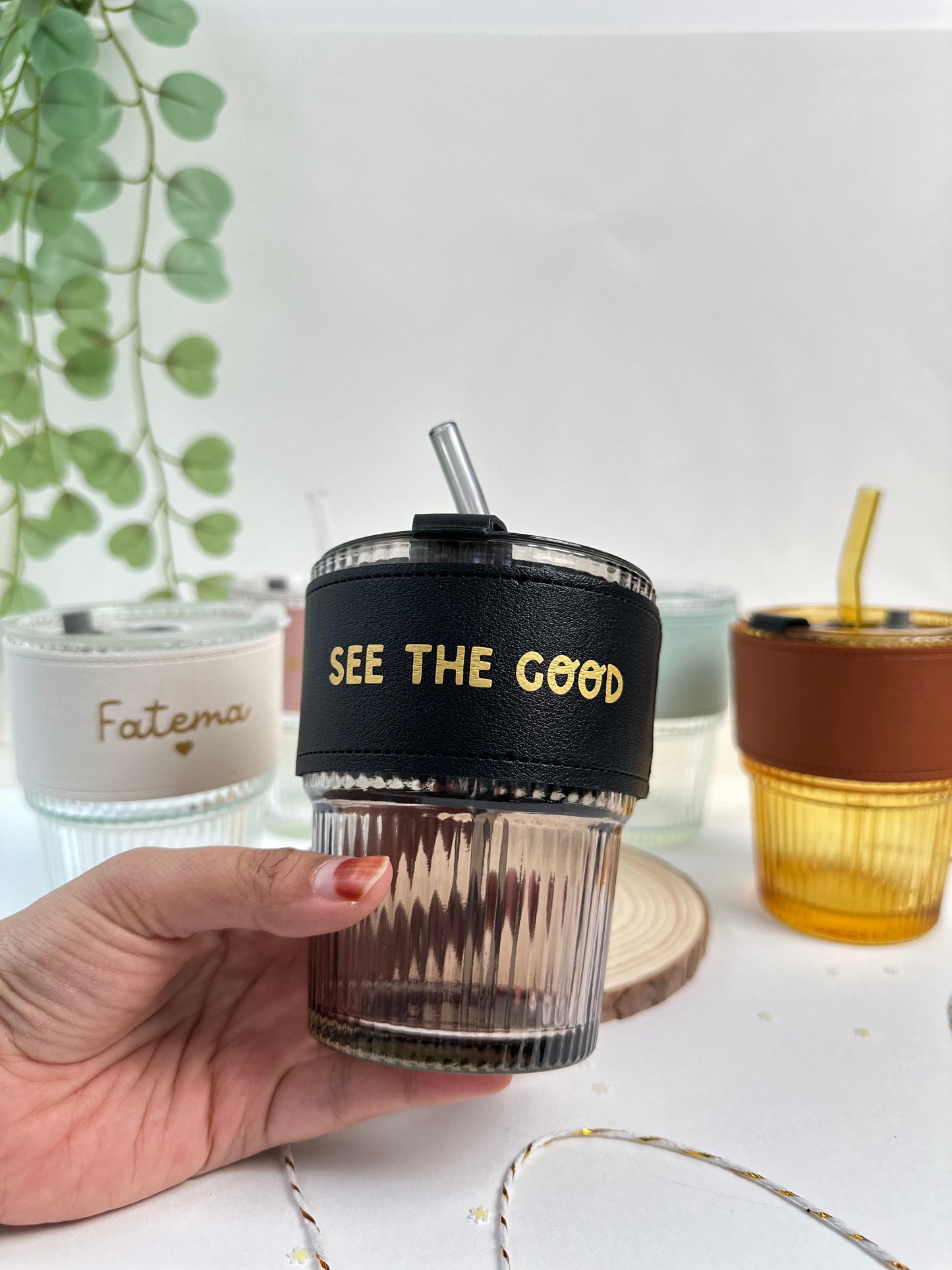 Reusable Glass Cup with Leather Sleeve