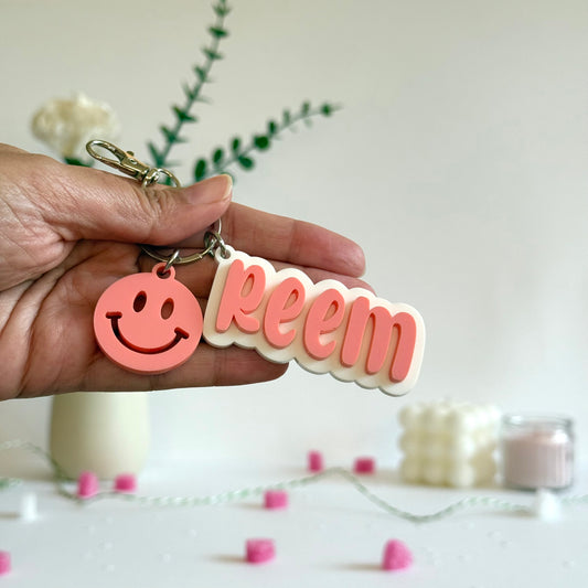 Custom Name Keychain with Charm | 3D Layered Personalized Acrylic Name Tag