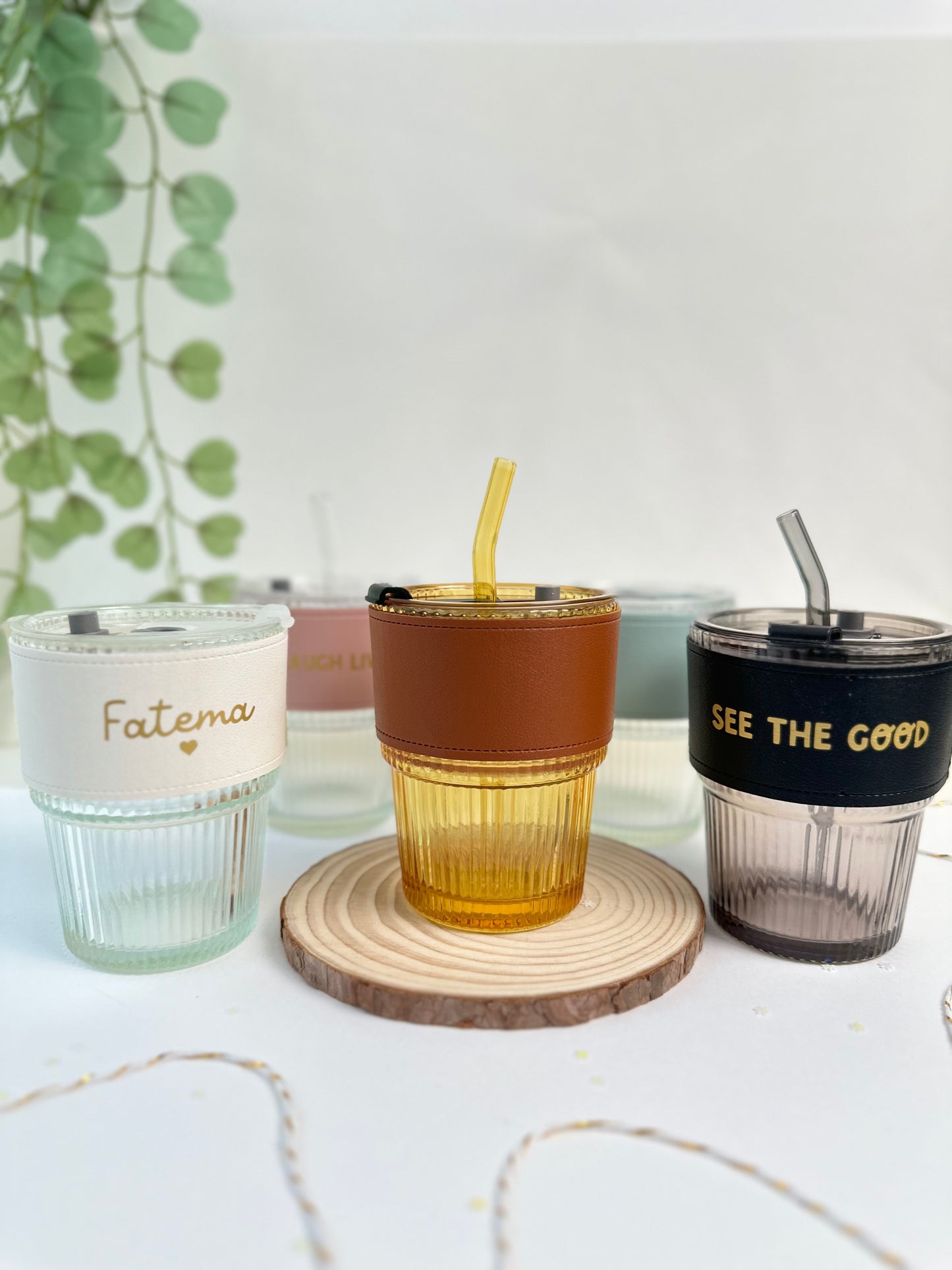 Reusable Glass Cup with Leather Sleeve