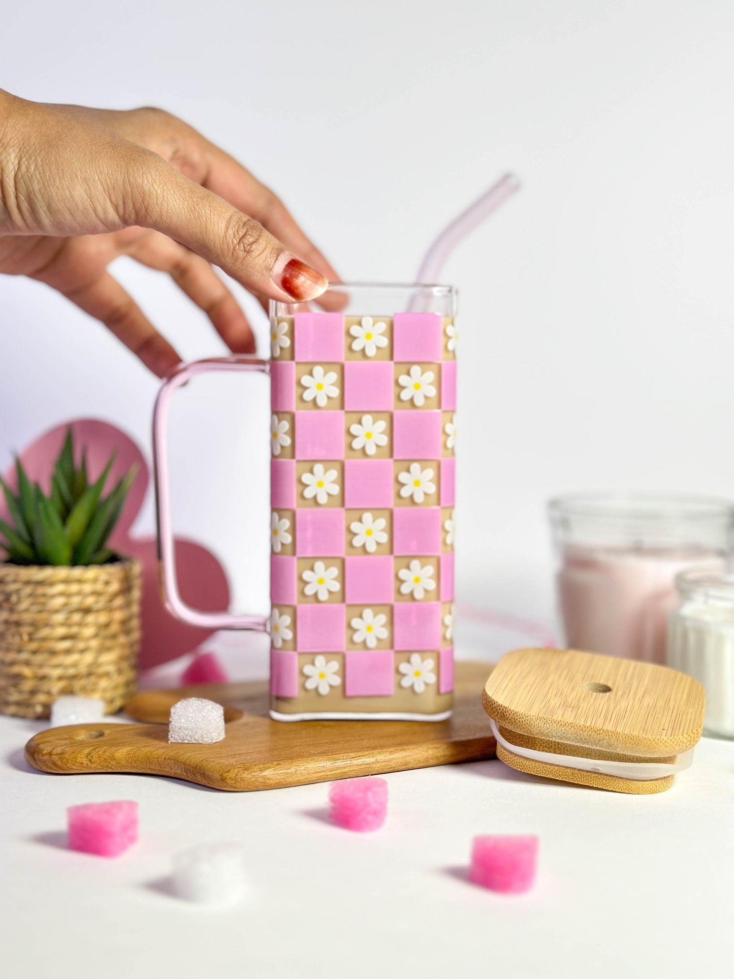 Pink Square And Daisies