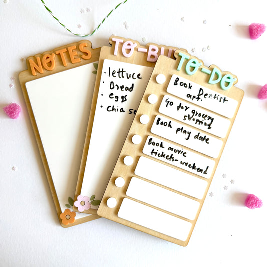 Magnetic To-Do, Notes & To-Buy Board Set – Reusable Wooden Acrylic Wipe-Clean Planner (Set of 3)