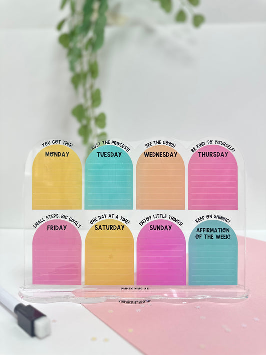 Reusable acrylic weekly planner