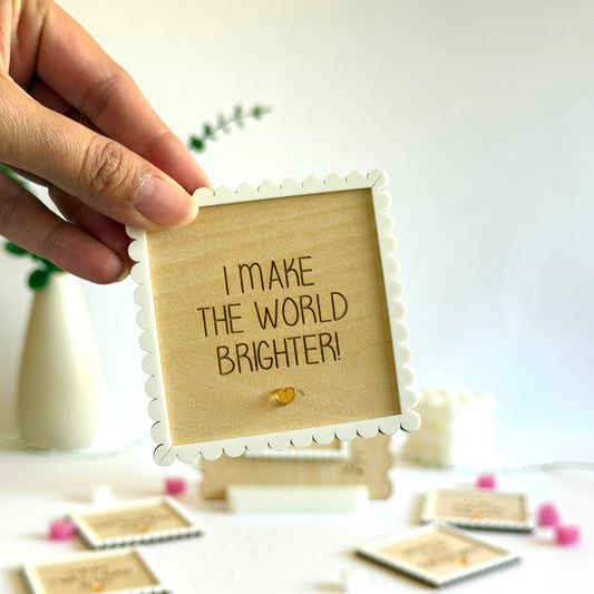 Daily Affirmation Card Set with Stand | 12 Interchangeable Wooden Growth Mindset Plaque