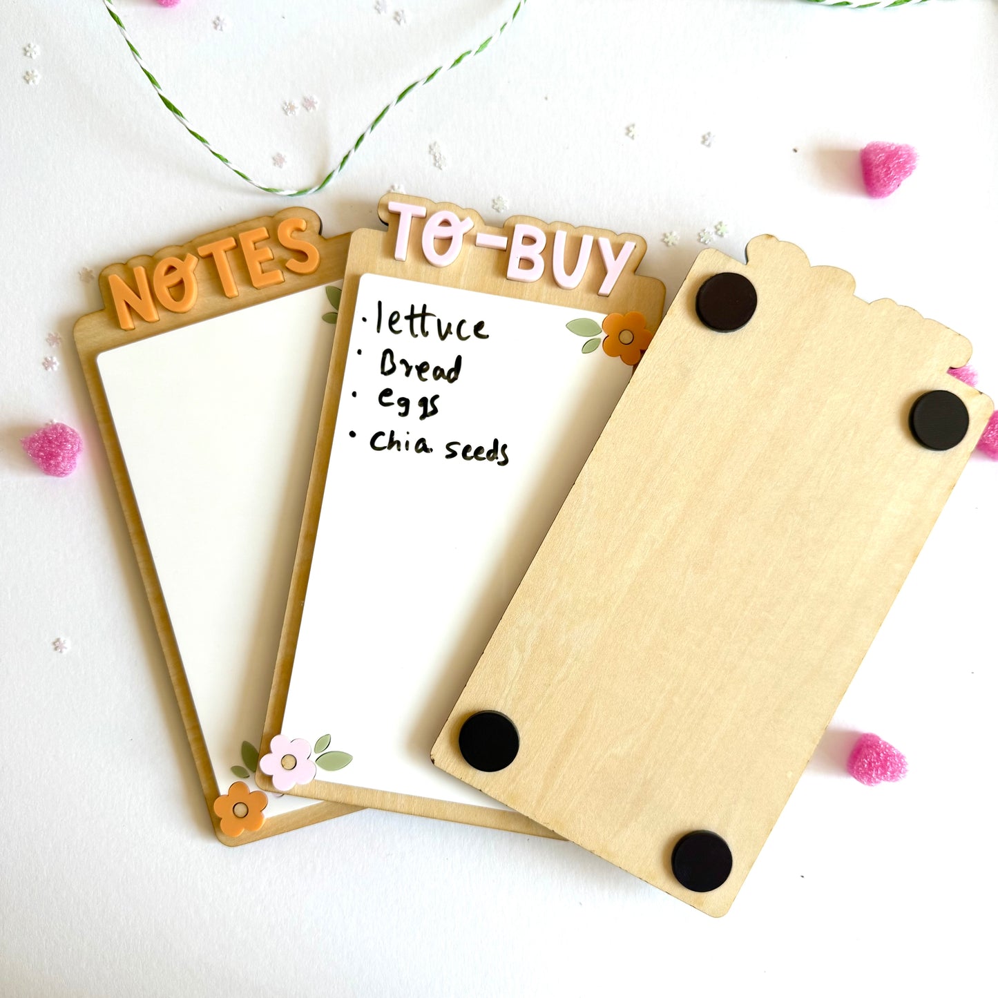 Magnetic To-Do, Notes & To-Buy Board Set – Reusable Wooden Acrylic Wipe-Clean Planner (Set of 3)