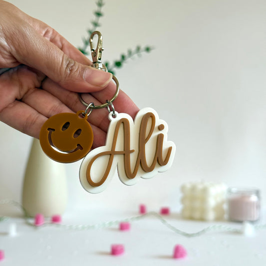 Custom Name Keychain with Charm | 3D Layered Personalized Acrylic Name Tag