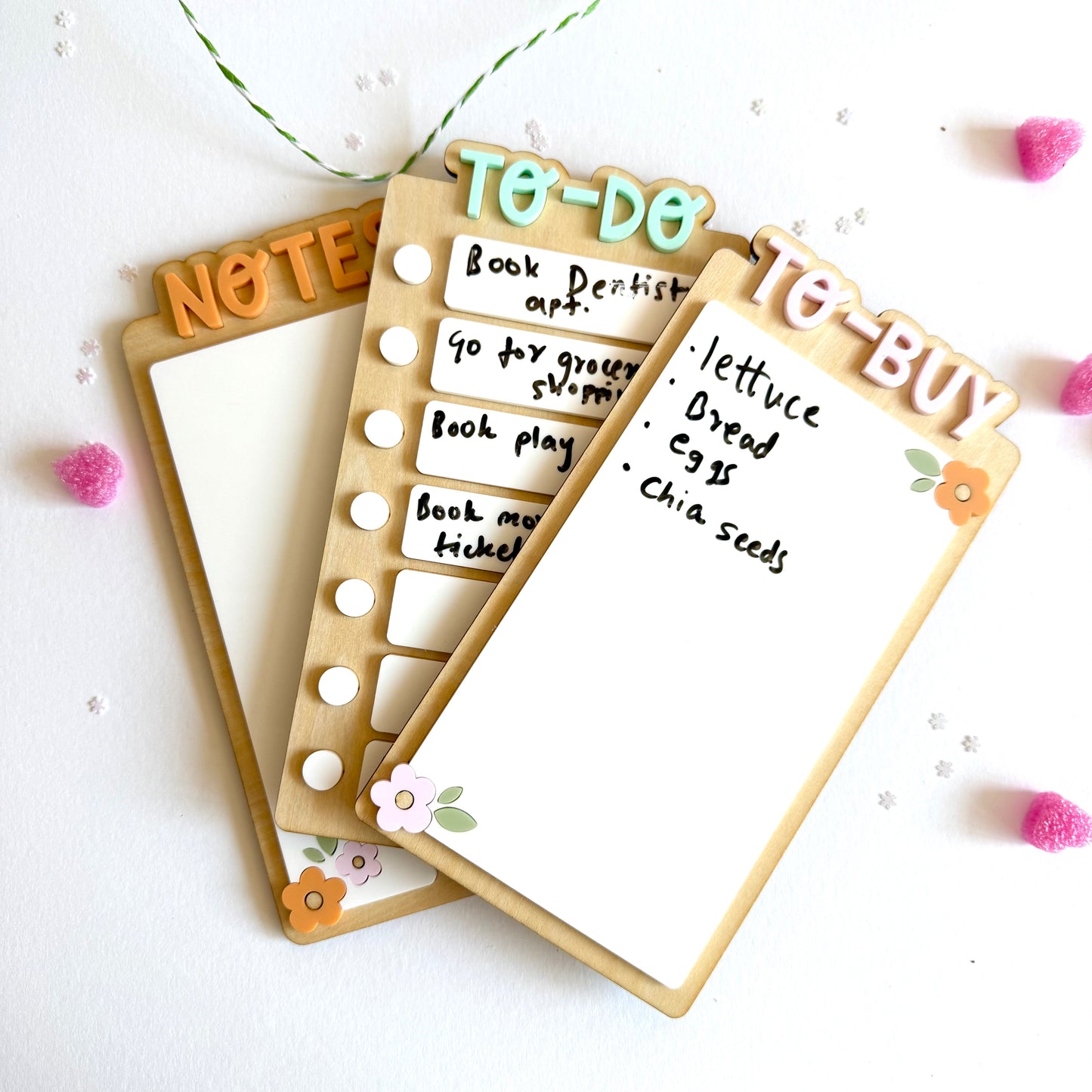 Magnetic To-Do, Notes & To-Buy Board Set – Reusable Wooden Acrylic Wipe-Clean Planner (Set of 3)