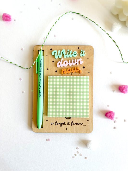 Motivational Wooden Memo Board with Sticky Notes & Pen | Desk Organizer Gift