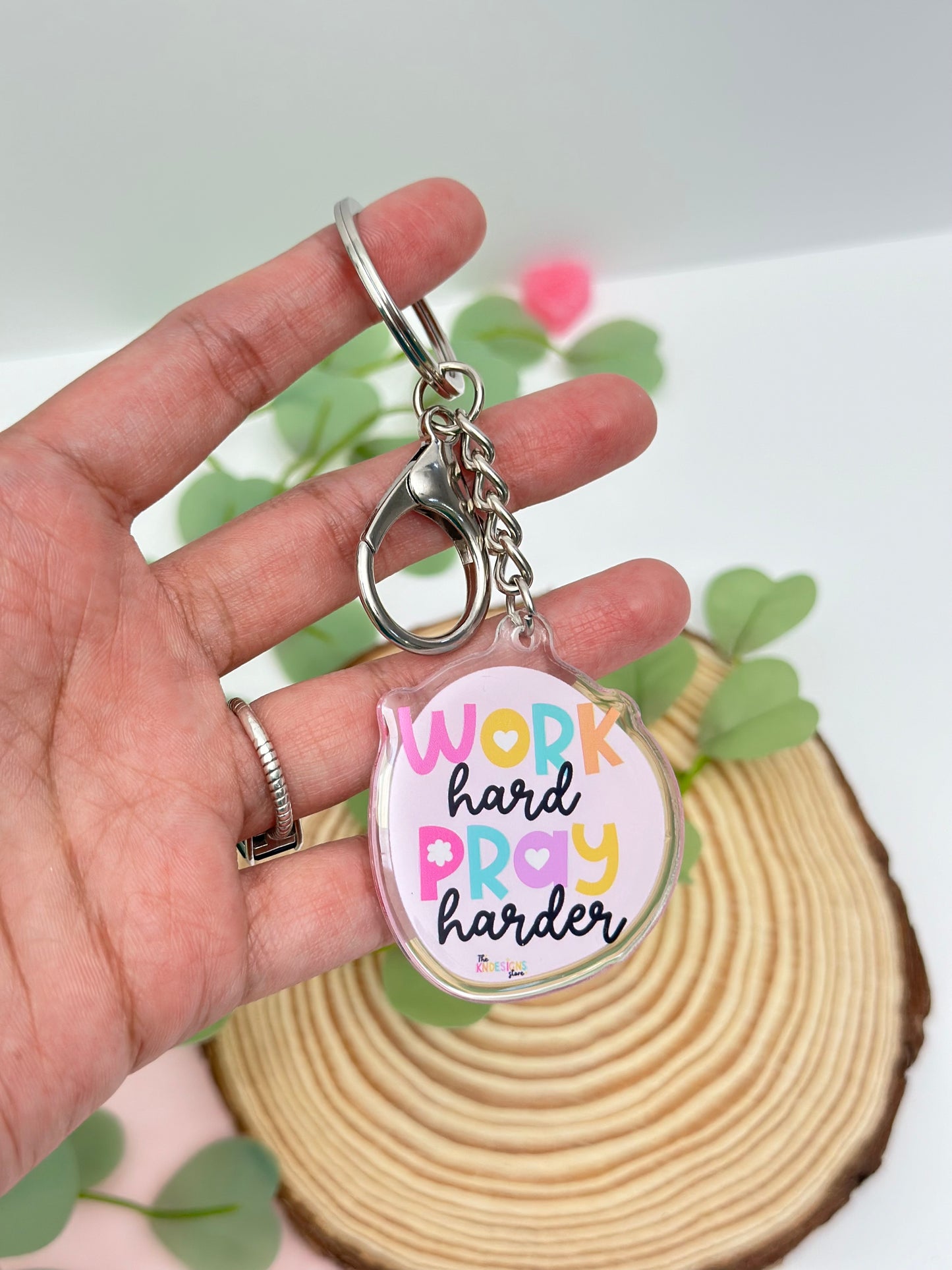 Work Hard Pray Harder - Acrylic keychain