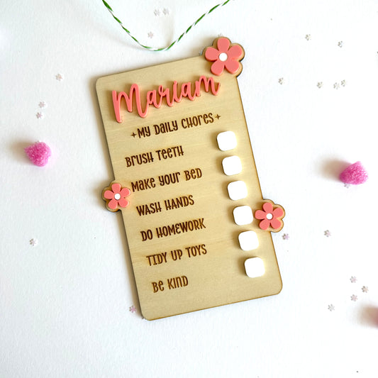 Personalized Wooden Kids Chore Chart | Daily Task and Responsibility Checklist