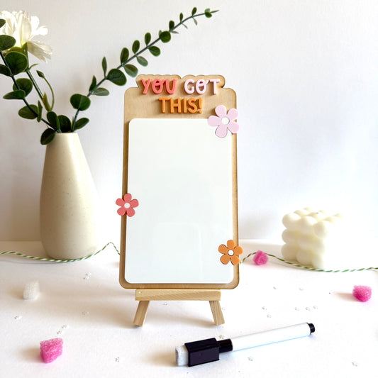 You Got This!" Wooden Mini Dry Erase Whiteboard with Easel | Motivational Desk Decor & Message Board