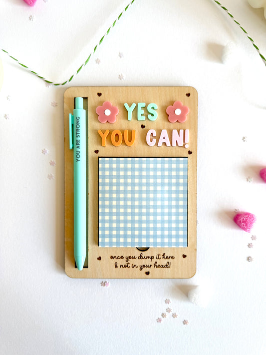 Motivational Wooden Memo Board with Sticky Notes & Pen | Desk Organizer Gift