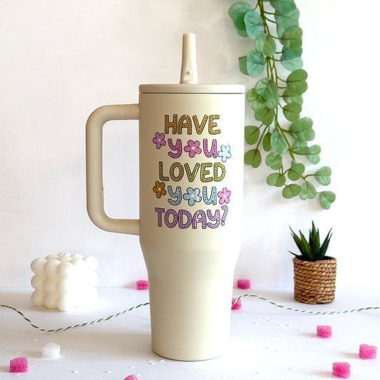 Trendy 40 oz Insulated Tumbler with Handle | Motivational Quote Hydration Mug