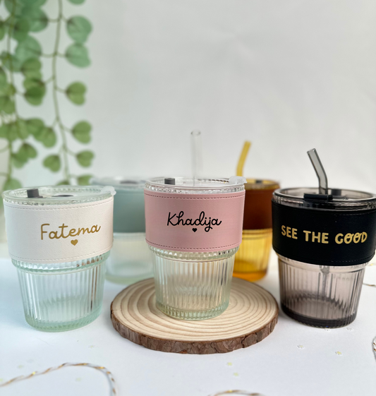 Reusable Glass Cup with Leather Sleeve